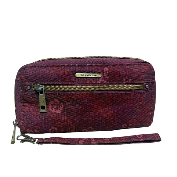 Travelon Handbags - Travelon maroon floral wallet wristlet travel organization clean minor wear EUC